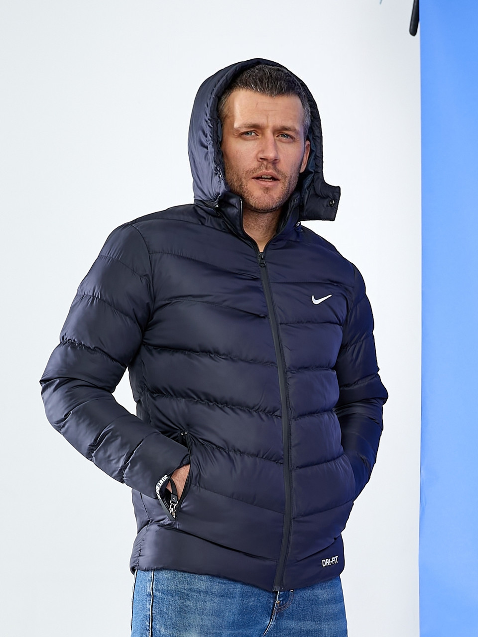 Куртка чоловіча Nike темно-синя з капюшоном осінь/зима Найк