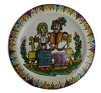 Декоративная тарелка деревянная Пара на лавке 29,5см