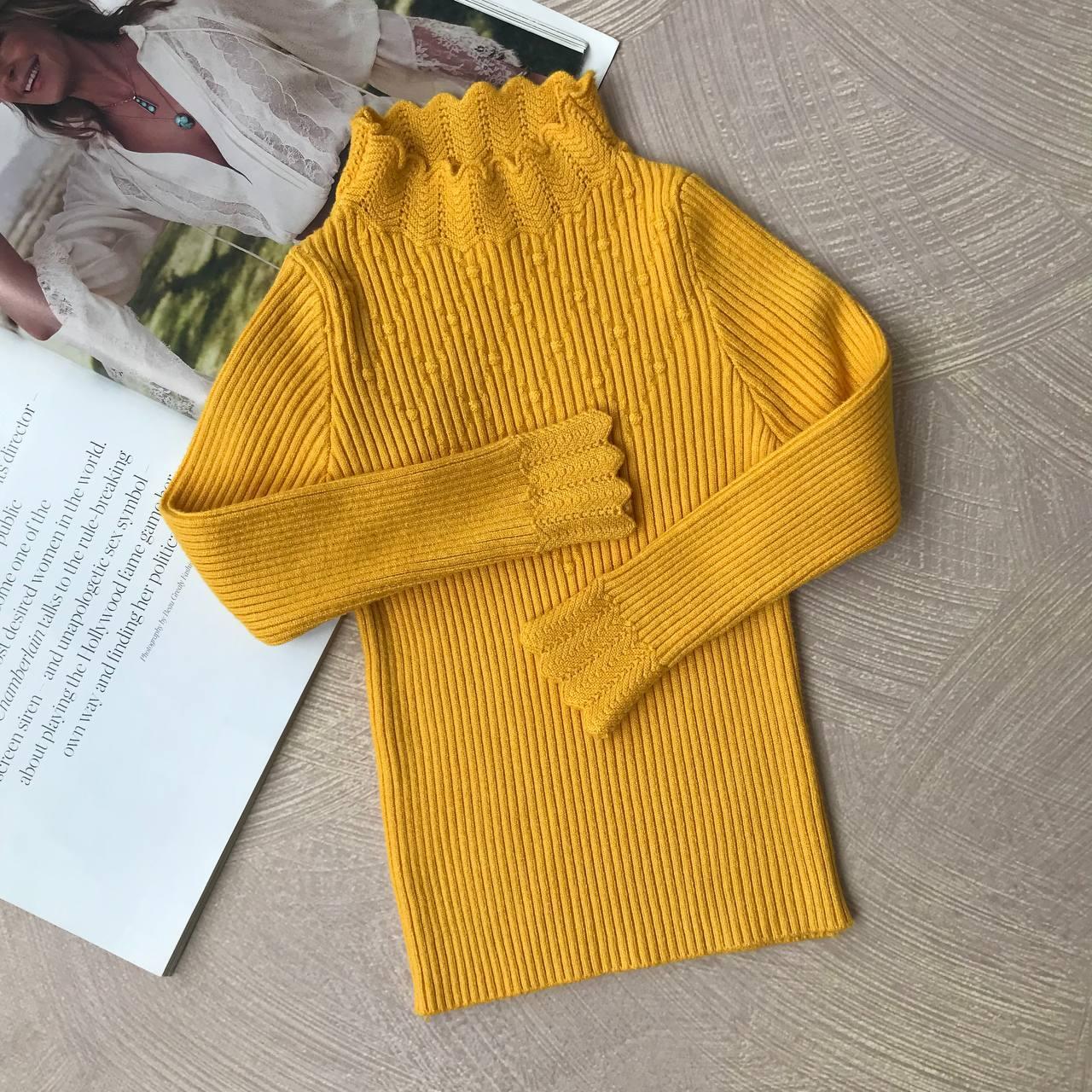 В'язаний гольф светр водолазка з ромбами Жовтий 63106, 147, Жовтий, Для дівчаток, Весна Осінь, 110, фото 1