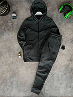 Мужской спортивный костюм Nike Tech серый с капюшоном на молнии Найк теч толстовка и штаны весенний