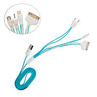 Зарядный кабель 4 в 1 Flat шнур для телефона Lightning/microUSB/30pin/DC2mm 115 см провод на айфону (NS)