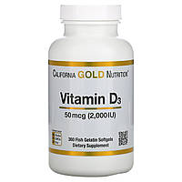 Витамин Д3 California Gold Nutrition (Vitamin D3) 50 мкг 2000 МЕ 360 мягких капсул