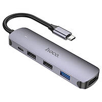DR Мультиадаптер хаб Hoco HB27 5в1 Type-C to USB 3.0 (F)/ 2 USB 2.0 (F)/ HDMI (F)/ Type-C (F) PD 60W 0.135m