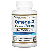 Омега-3 рыбий жир премиум-класса California Gold Nutrition (Omega-3 Premium Fish Oil) 100 капсул