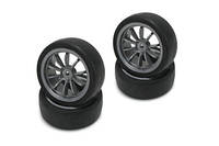 Team Magic E4JR Mounted Rubber Tire 10 Spoke Black 4p aik