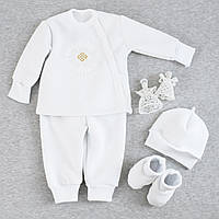 Теплый набор для крещения малыша на флисе белый с вышивкой, ТМ Ладан 24
