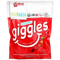 Органические леденцы, Organic Giggles, YumEarth, 10 пакетов с закусками по 0,5 унции (14 г) каждая