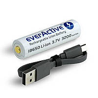 Акумулятор Li-Ion 18650 EverActive 3200 мА·год 7 А MicroUSB (з захистом) amc