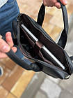Кожана сумка для ноутбука 15.6 і документів чорна з гладкої шкіри ділова шкіряна сумка з ручками, фото 5