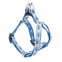 Шлейка для собак капронова Лапки для декоративних собак блакитна із сірим 1,6 см