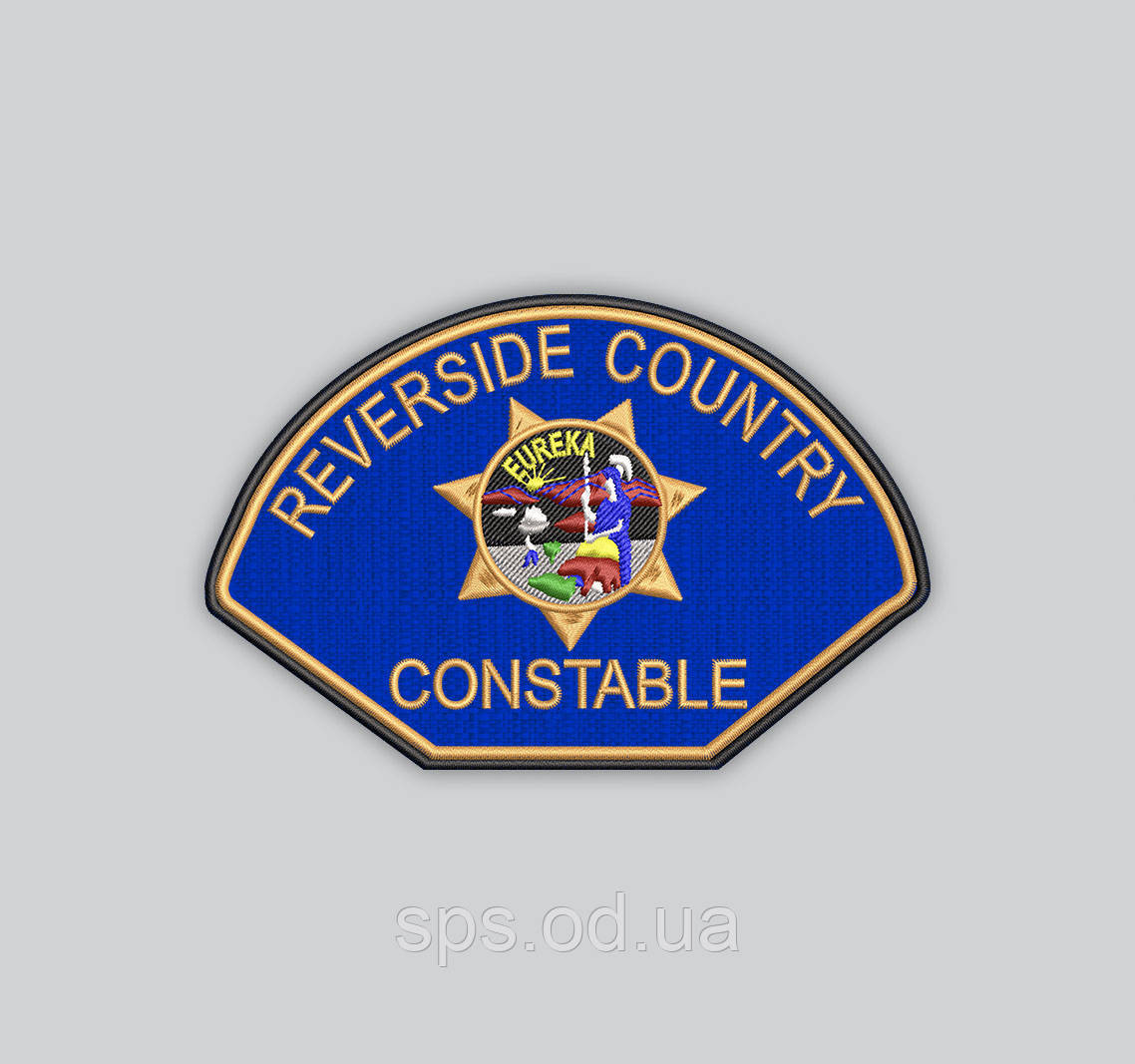 Шеврон "Reverside country Constable" на синьому фоні 13*9 см (Термін виготовлення під замовлення 7-14 днів)