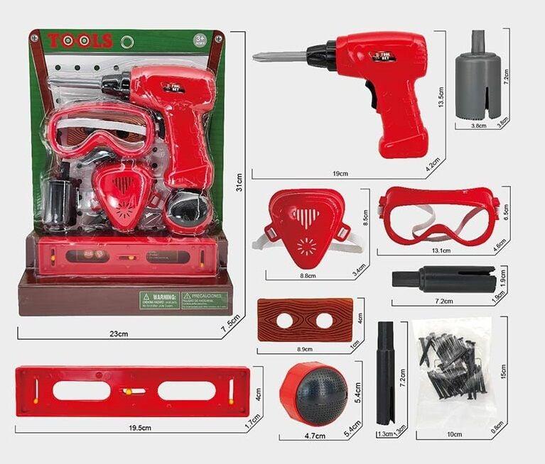 Дитячий Набір инструментів, іграшка дриль, рівень, маска, окуляри, цвяхи, насадки, іграшкові інструменти