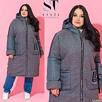 Роскошное женское пальто на синтепоне, ткань "Букле-барашек+Плащевка" 52 размер