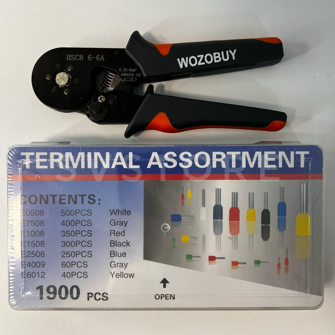 Кримпер Wozobuy Шестигранна саморегулююча тріскачка для обтиску наконечників + 1900 шт наконечників