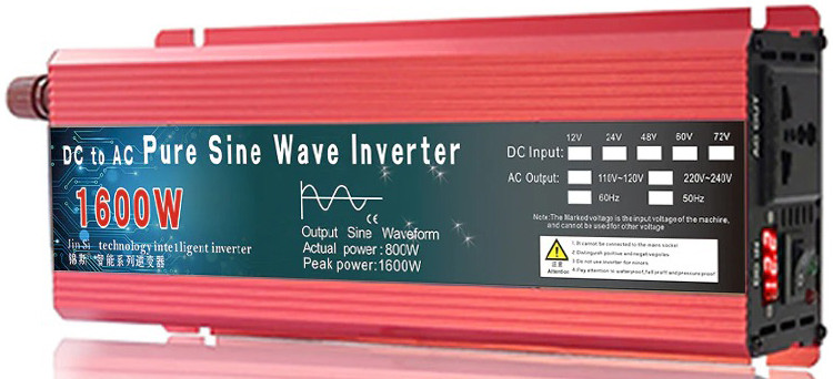 Инвертор автомобильный преобразователь напряжения JINSI 12-220В 1600 Вт / 800 Вт Чистый синус Red - фото 1 - id-p1746534099