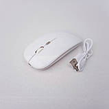 Миш комп'ютерна бездротова на батареї, що заряджається від USB, з підсвічуванням, колір білий, фото 2
