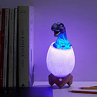 Нічник динозавр у яйці світильник 3D різнокольоровий з пультом на акумуляторі Dinosaur Lamp зарядка від USB