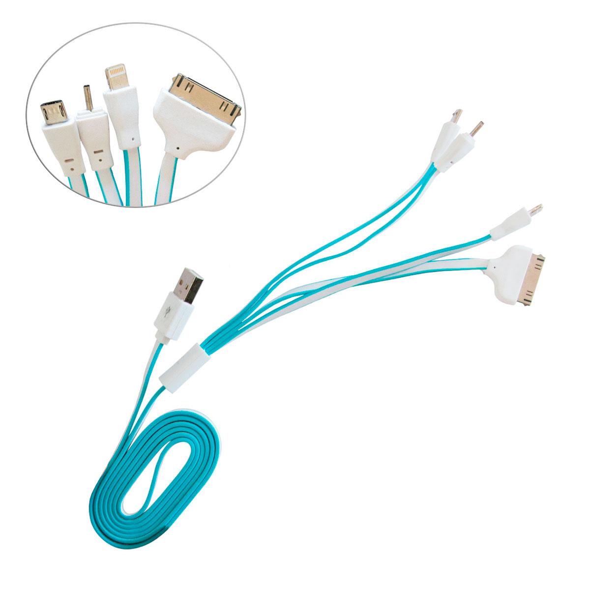 Кабель телефонний зарядний 4 в 1 Flat Lightning/microUSB/30pin/DC2mm 115 см шнур для зарядки, провод для айфона