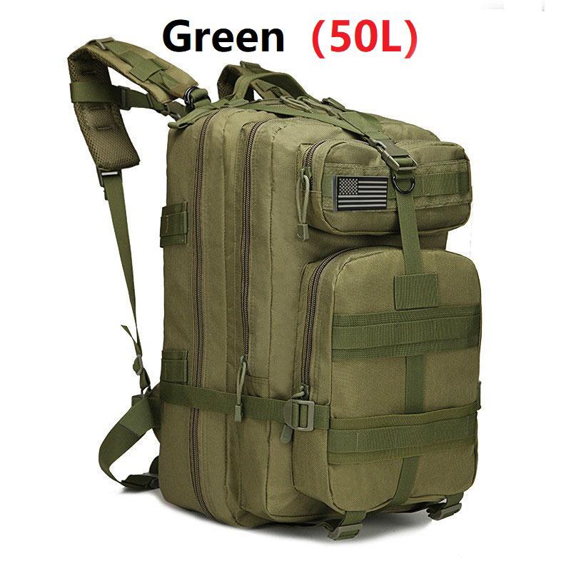 Великий тактичний рюкзак 45L, армійський 45-50 літрів — Розмір: 50 см х 30 см х 30 см (Green)