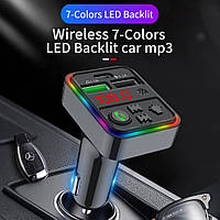 FM-трансмітер модулятор CAR F18 RGB 12-24 V Wireless car kit 2 USB