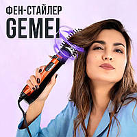 Расческа фен стайлер для волос 1000W "Gemei GM-4828" Чёрно-оранжевый, фен браш с вращением (фен щітка) (TO)