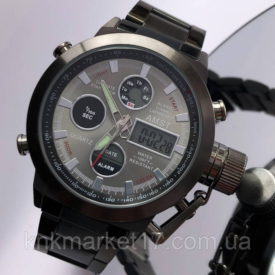 Водонепроникний електронний годинник з хронографом AMST 3003M All Black Metall оригінал, фото 1
