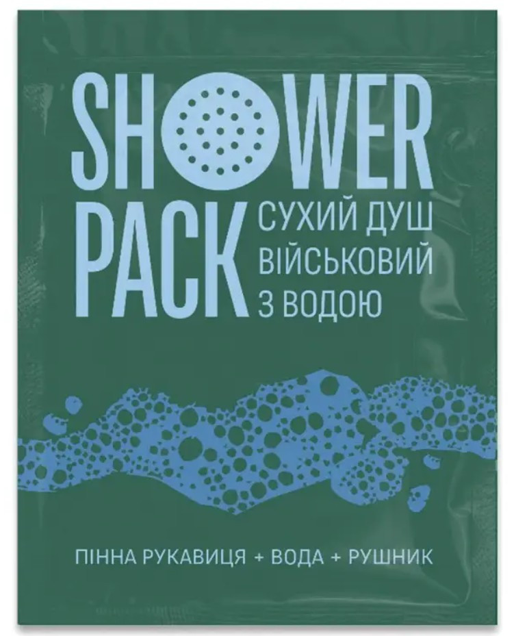 Пінна рукавиця одноразова з дерматологічним гелем – Shower Pack (сухий душ військовий з водою)