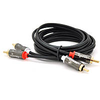 Кабель VEGGIEG AV201 Audio-Video 2хRCA (папа) => 2хRCA (папа), GOLD connector, круглый, Black, 1,5 м, Пакет