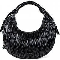 Полукруглая модная сумочка с прострочкой в стиле МюМю из экокожи