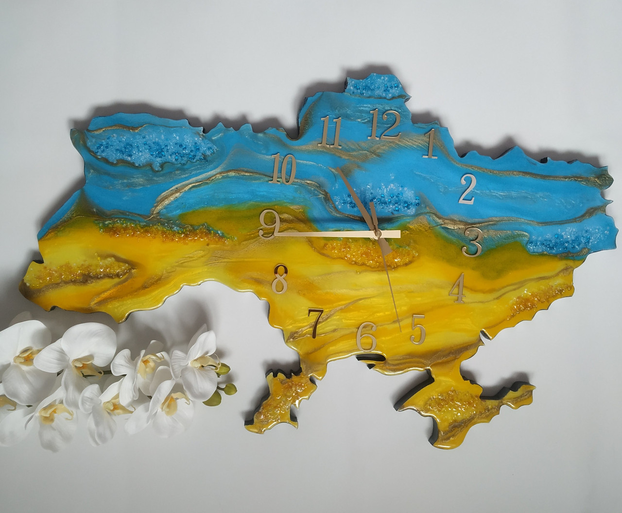 Годинники настінні з епоксидної смоли ручної роботи "Карта України" (ЧЭС00000007)