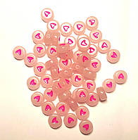 Намисто Finding Кругла плоска серце Білий і рожевий світиться в темляві Діаметр 7 мм Ціна за 100 шт