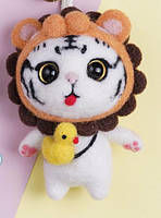 Набір для валяння Кіт Левеня + підставка на пружині + інструменти + брелок