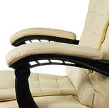 Офісне крісло БЕЖЕВЕ з підніжкою з екошкіри Компютерне крісло + підставка для ніг Мягке крісло ЯКІСНЕ до 130кг, фото 8