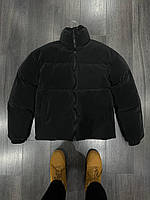Мужская тёплая укороченная зимняя матовая куртка без капюшона (чёрная)
