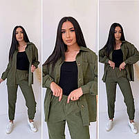 Жіночий брючний прогулянковий костюм Oversize мікровельвет рубашка и штаны, фото 6