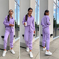 Жіночий брючний прогулянковий костюм Oversize мікровельвет рубашка и штаны, фото 9