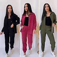Жіночий брючний прогулянковий костюм Oversize мікровельвет рубашка и штаны, фото 11