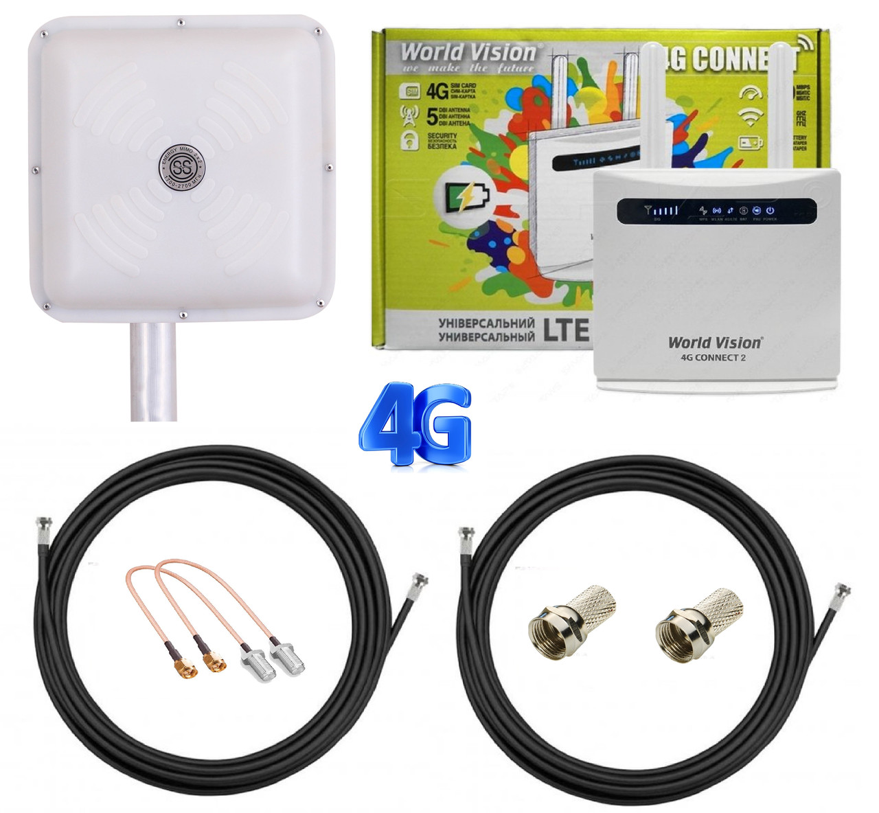 4G Комплект для інтернету 4G LTE WORLD VISION CONNECT 2 з антеною MIMO ENERGY + кабель