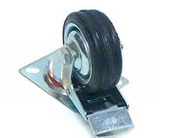 Колесо для тачок та платформ (лита гума) (у зборі з кріпленням та гальмами) (75mm) ELIT