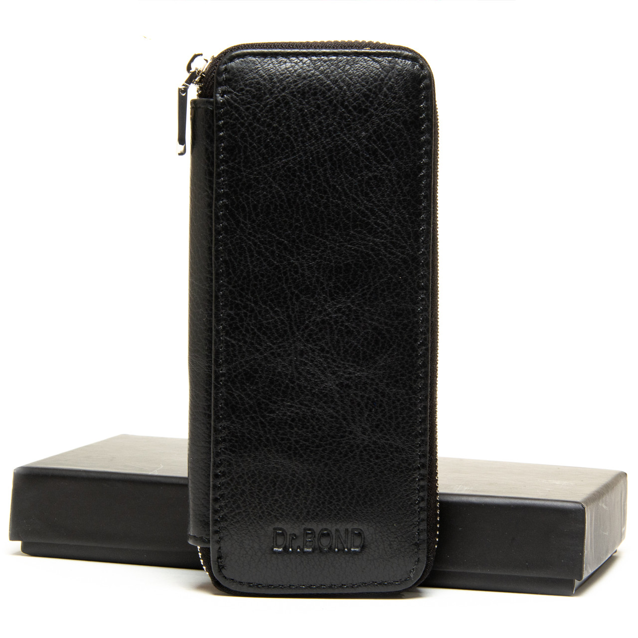 Ключниця шкіряна чорна чоловіча на блискавці з карабінами на 6 ключів велика 16 см довжина Dr. Bond M3047