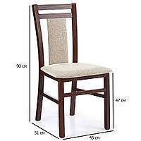 Бежевые деревянные стулья темный орех Hubert 8 с мягким сиденьем из ткани для гостиной