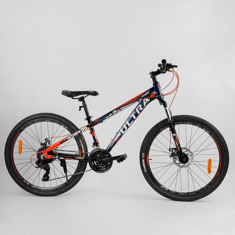 Велосипед спортивний CORSO ULTRA 26" дюймів 85239, рама алюмінієва 13', обладнання Shimano, 21 швидкість