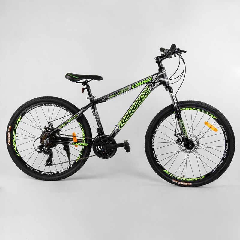 Спортивний велосипед CORSO Zoomer 26" дюймів 24594 з алюмінієвою рамою 15", обладнання Shimano, 21 швидкість