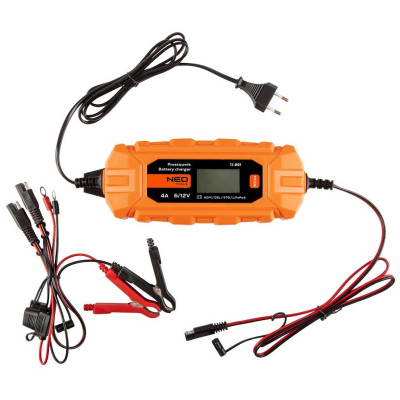 Зарядний пристрій для автомобільного акумулятора Neo Tools 4A/70 Вт, 3-120 Ah, для кислотних/AGM/GEL (11-891)