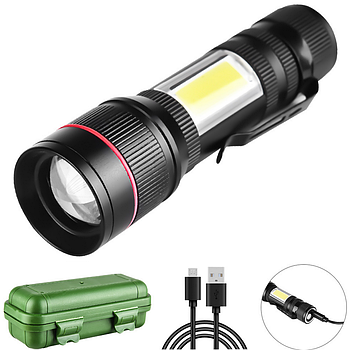 Ліхтарик ручний акумуляторний з USB, ZOOM та бічним підсвічуванням, BL-520 / Світлодіодний ліхтар на акумуляторі