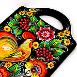 Дошка сувенірна Петриківський розпис із дерева ручної роботи ВАЛІЗА 20х34см малюнок ПІВНИК Україна, фото 6