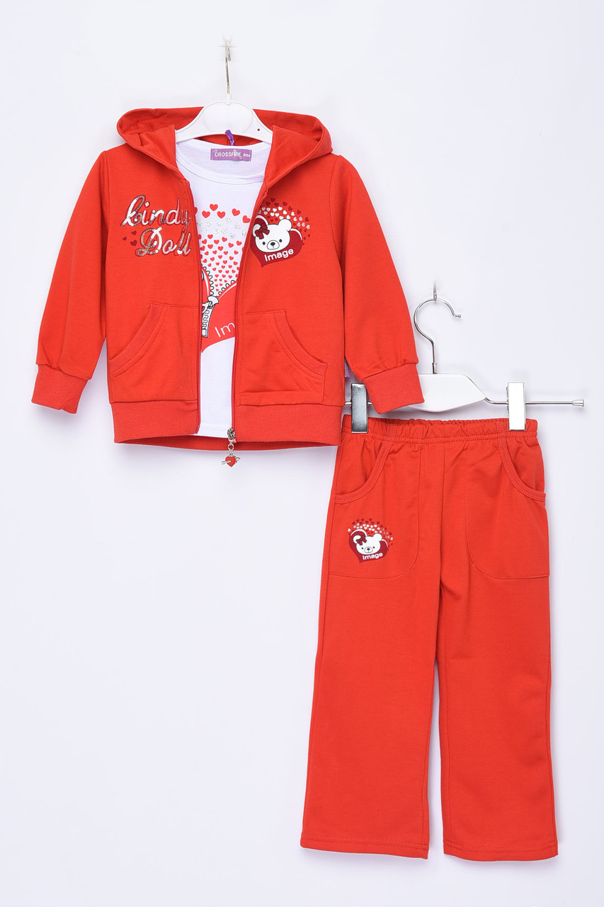 Спортивний костюм 3-ка дитячий для дівчинки з капюшоном червоного кольору р.2,5 года 153682M