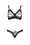 Комплект з екошкіри Passion Celine Bikini 6XL/7XL black, відкритий бра, стрінги зі шнурівкою SO7058, фото 4