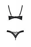 Комплект з екошкіри Passion Celine Bikini 6XL/7XL black, відкритий бра, стрінги зі шнурівкою SO7058, фото 5
