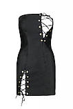 Мінісукня з екошкіри Passion Celine Chemise 6XL/7XL black, шнурівка, трусики в комплекті SO7062, фото 3